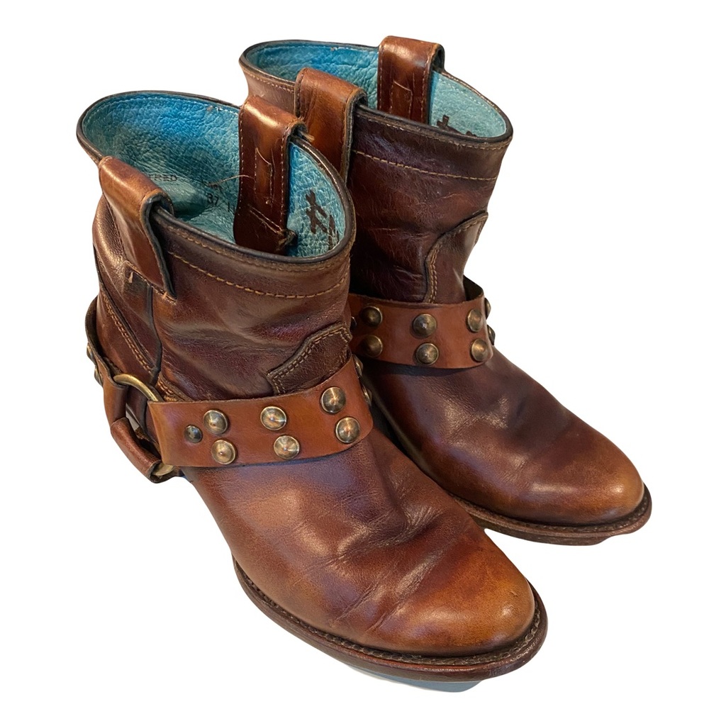 Corral Brown Leather Studded Harness Heeled Boots